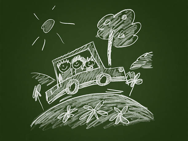 illustrations, cliparts, dessins animés et icônes de famille voyageant en voiture illustration - enfants derrière voiture vacance