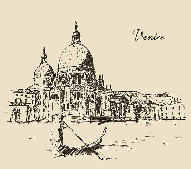 illustrations, cliparts, dessins animés et icônes de les rues de venise italie avec gondole vintage gravé - gondolier