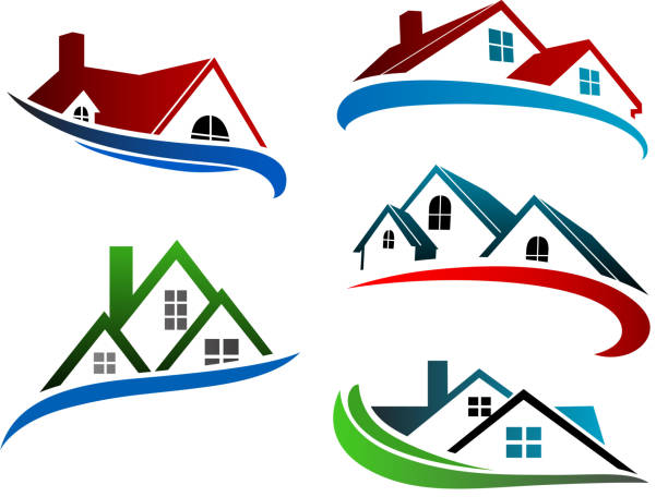Building symbols with home roofs Building symbols with home roofs for real estate business design house clipart stock illustrations
