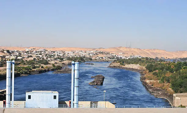 Aswan Lake and Dam for hydroelectric power in Egypt.