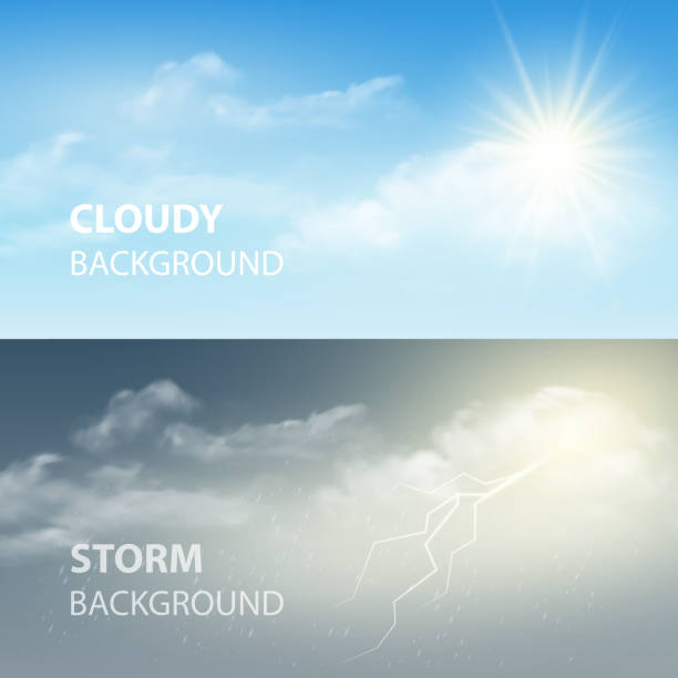 Thunder and lightning, sun and clouds. Weather background. Vector illustration Thunder and lightning, sun and clouds. Weather background. Vector illustration EPS 10 metcast stock illustrations