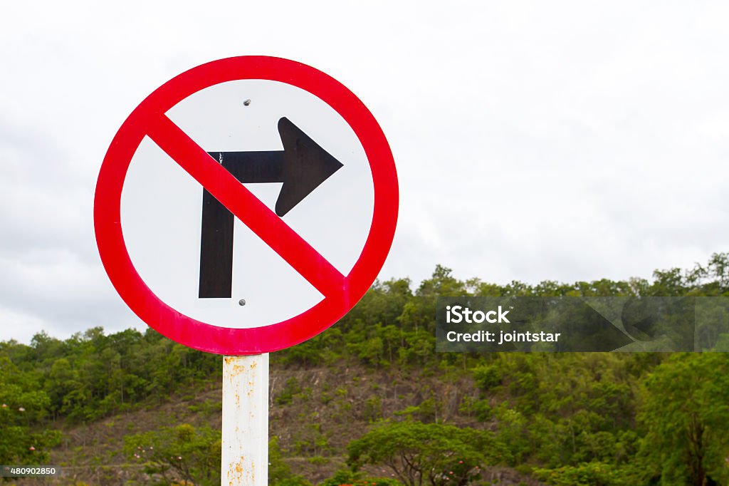 No right turn traffic sign No right turn traffic sign with mountain 2015 Stock Photo