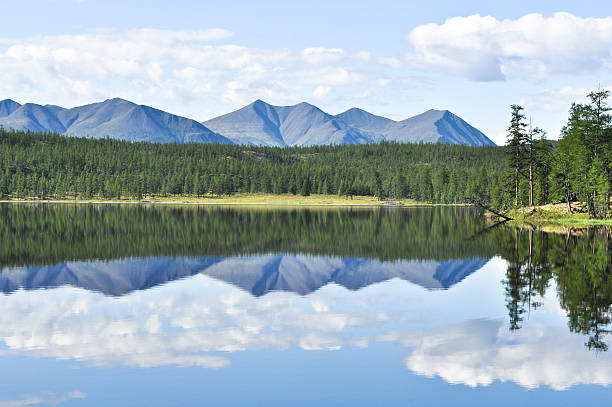 paisaje del lago día soleado. - república de sakha fotografías e imágenes de stock