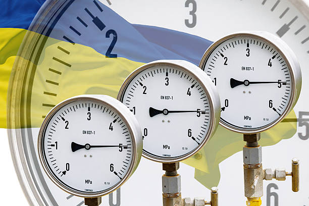 istock Wellhead Pressure Gauge on flag Ukraine 480907526