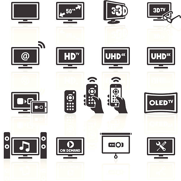 TV Icons TV Equipment Icons. Layered & grouped for ease of use. Download includes EPS 8, EPS 10 and high resolution JPEG & PNG files. tv icon stock illustrations