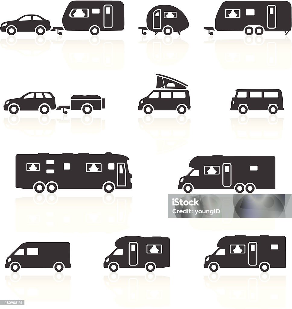 Camper, Caravan, RV & Motorhome Icons Camper, Caravan, RV & Motorhome Icons. Layered & grouped for ease of use. Download includes EPS 8, EPS 10 and high resolution JPEG & PNG files. Motor Home stock vector