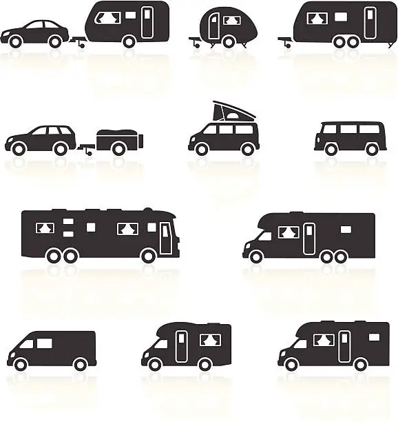 Vector illustration of Camper, Caravan, RV & Motorhome Icons