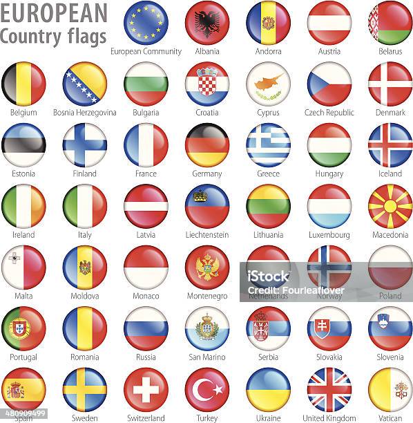 Европейский Национальный Флаг Пуговицами — стоковая векторная графика и другие изображения на тему Флаг - Флаг, Страна - географический объект, Европа - континент