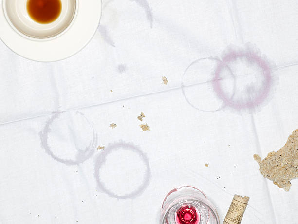 Table Cloth with Empty Cup and Glass stock photo