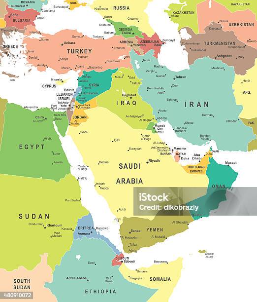 Middle East And Asia Map Illustration Stock Illustration - Download Image Now - Map, Middle East, Syria