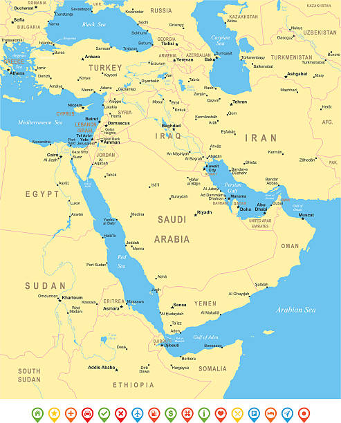 bliski wschód i region azji-mapa-ilustracja - somali republic stock illustrations