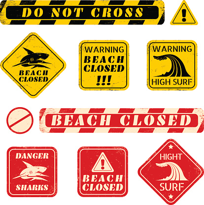 vector set beach danger signs