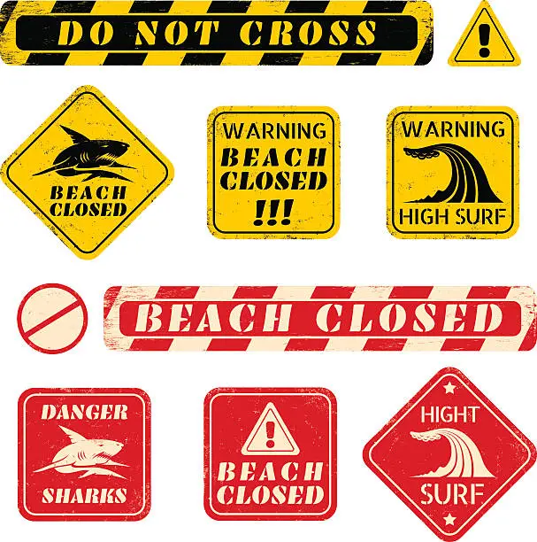 Vector illustration of beach danger signs