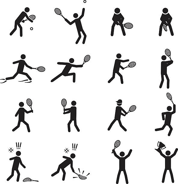 illustrations, cliparts, dessins animés et icônes de ensemble d'icônes de tennis performance pour hommes - tennis silhouette playing forehand