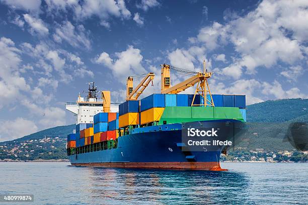Merchant Container Ship Stock Photo - Download Image Now - Container Ship, Freight Transportation, Sea