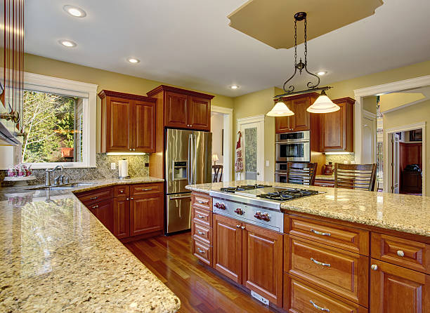 istock Classic kitchen with hardwood floor, china, and marble counters. 480920208