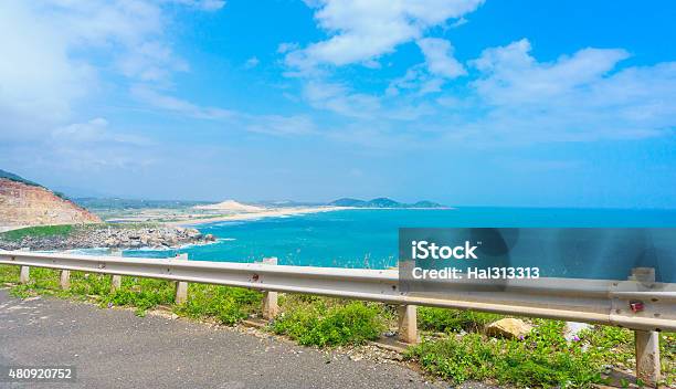 The Hightway Through Coast Stock Photo - Download Image Now - Corner Marking, Road, Stone - Object