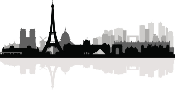 Paris city skyline silhouette background, vector illustration. Full editable EPS 10. File contains gradients and transparency.