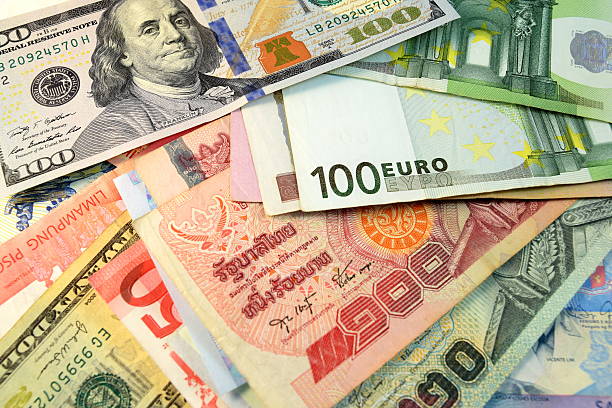 istock Close up of  Various currency notes and coins, different countries 480922636