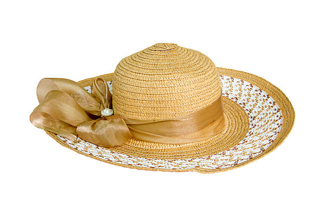istock Pretty straw hat with ribbon on white background 480923032
