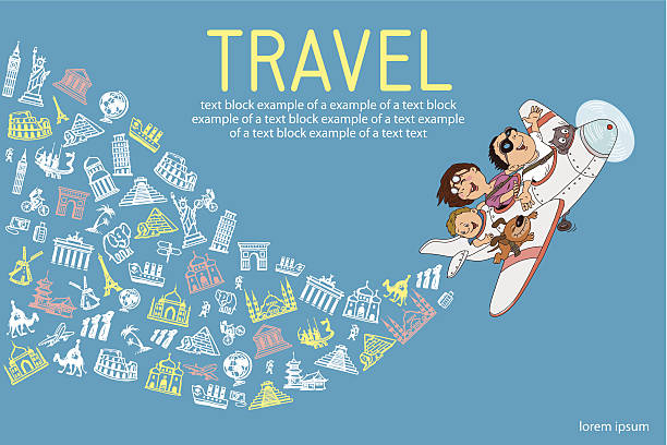 ilustraciones, imágenes clip art, dibujos animados e iconos de stock de el turismo avión - male dog