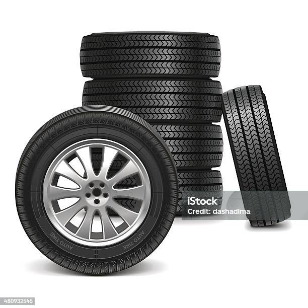 Vector Car Wheels Stock Illustration - Download Image Now - Number 6, Tire - Vehicle Part, Auto Repair Shop