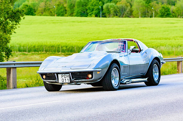 Chevrolet corvette grey 1968 Ronneby, Sweden - June 26, 2015: Veteran car street cruise on public roads. Chevrolet corvette grey 1968. 1968 stock pictures, royalty-free photos & images