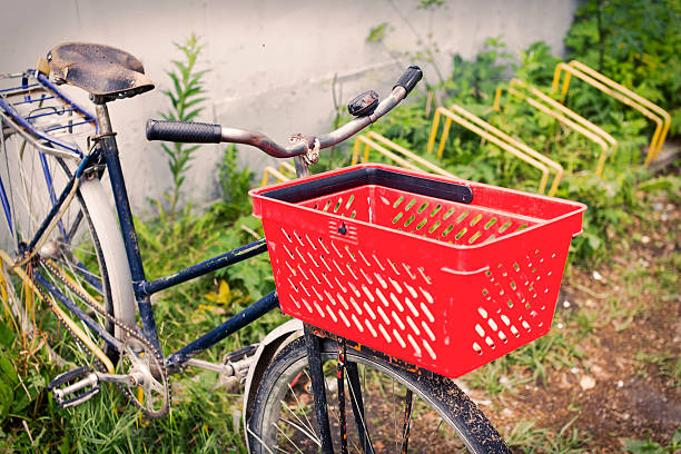 photo of bike in the Parking lot with a basket from the store