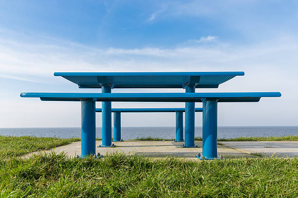 Steel picnic table at Dutch coast
