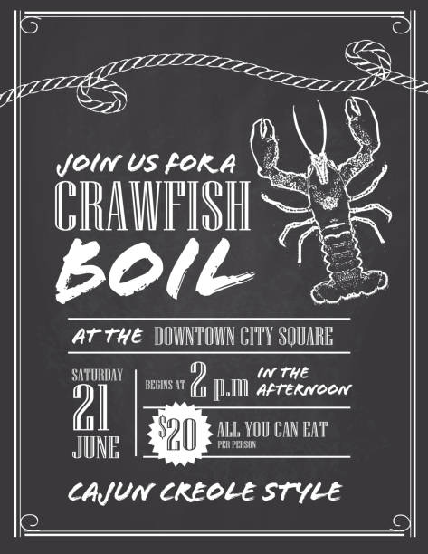 Crawfish Boil chalkboard invitation design template Vector illustration of a Crawfish boil invitation design template. https://farm3.staticflickr.com/2273/13065883674_1f9b1ba1f8_o.jpg cajun stock illustrations