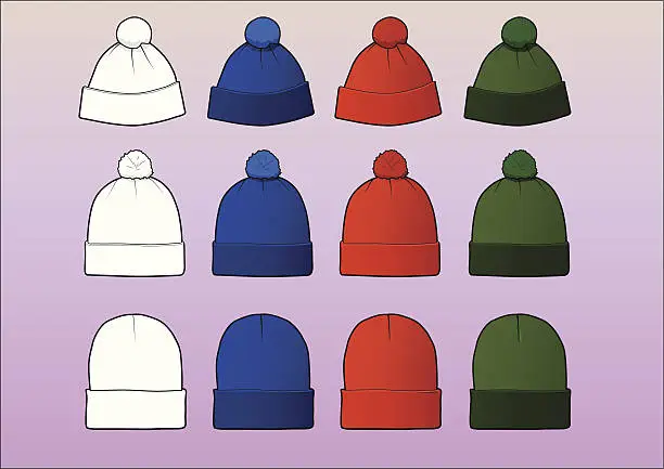 Vector illustration of Set of 12 assorted beanies