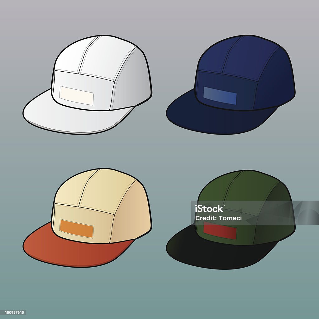 Conjunto de 5-tampas/snapbacks painel - Royalty-free Boné arte vetorial