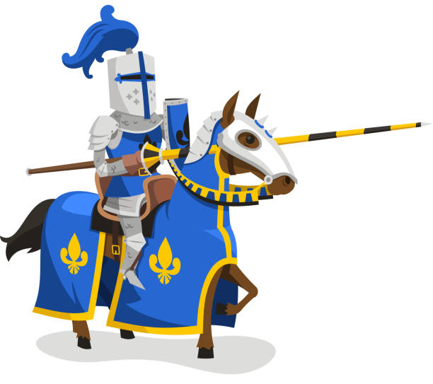 ilustrações, clipart, desenhos animados e ícones de cavaleiros terno corpo proteção armadura cavalo lance capacete - fighting sword knight suit of armor