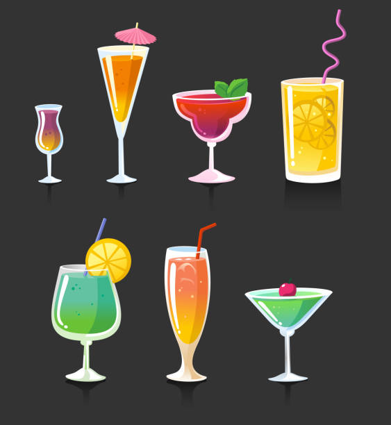 illustrations, cliparts, dessins animés et icônes de boissons boissons cocktail alcool lunettes - mai tai