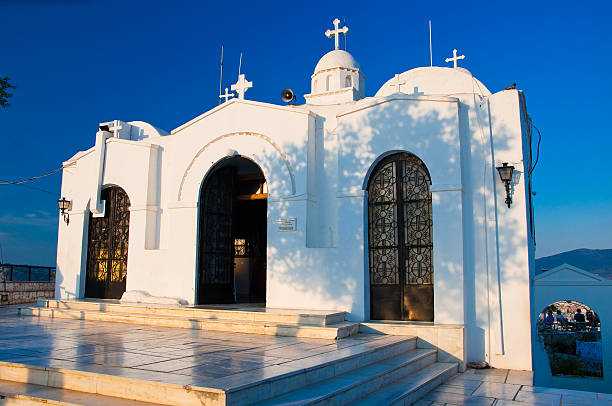 Saint George's chapel on top Mount Lycabettus. Athens,Greece. stock photo