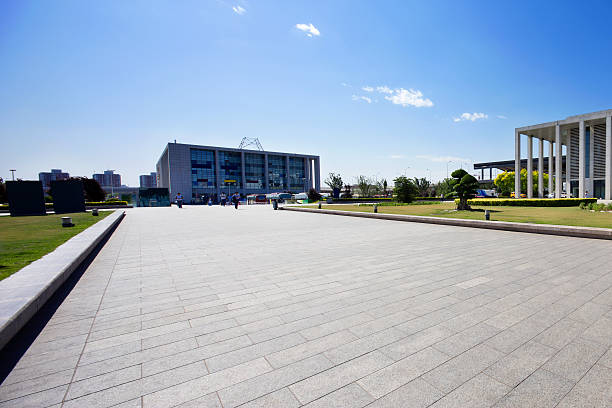 istock long empty footpath in modern city square with skyline. 480945132