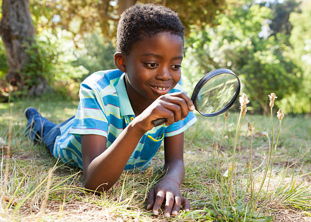 istock Cute little boy looking through magnifying glass 480946580