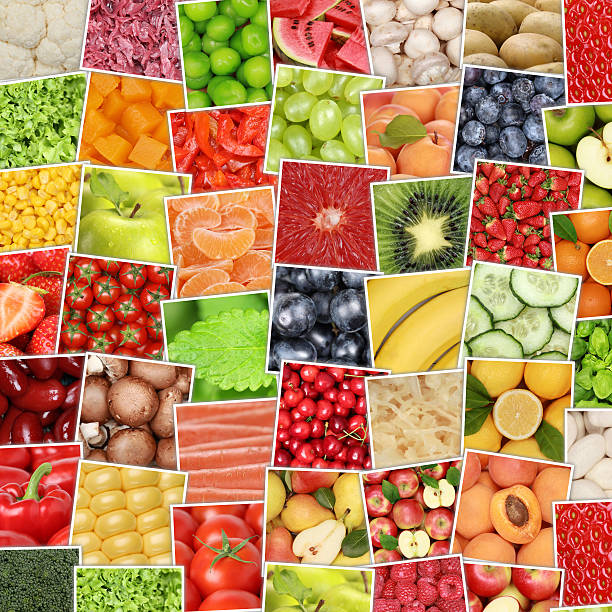 istock Fruits and vegetables background with tomatoes, apples, oranges 480948564