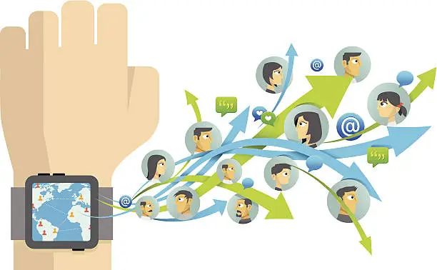 Vector illustration of Smart watch for social networking.