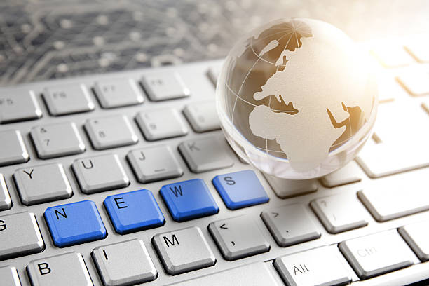 Global News Global News, glass Globe ( Europe map) and Computer Keyboard with NEWS text retro 1950s kitchen stock pictures, royalty-free photos & images