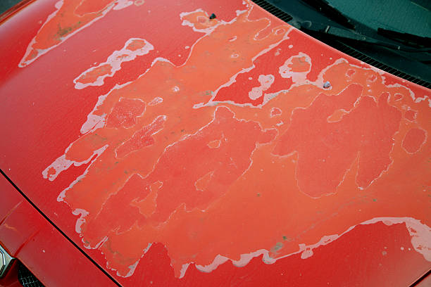 Damaged car hood stock photo