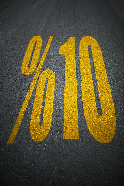 istock Percent sign on asphalt road sign 480951174