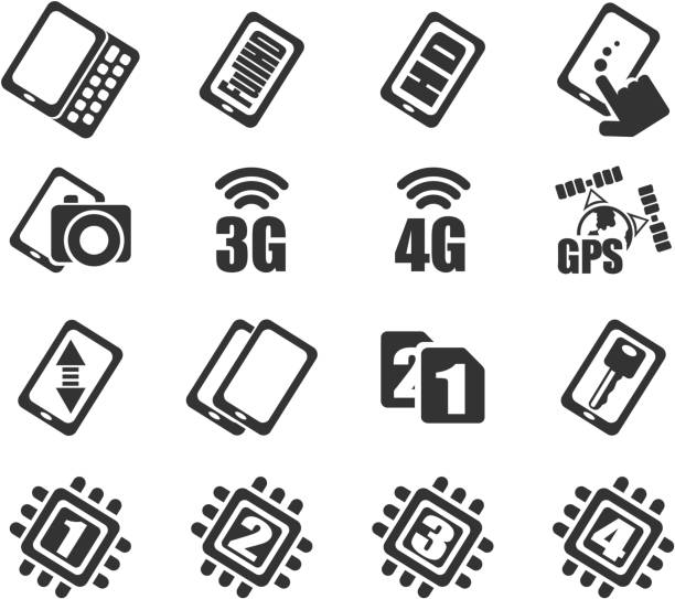 Mobile or cell phone, smartphone, specifications and functions Mobile or cell phone, smartphone, specifications and functions icons set. See also: specifications icon stock illustrations