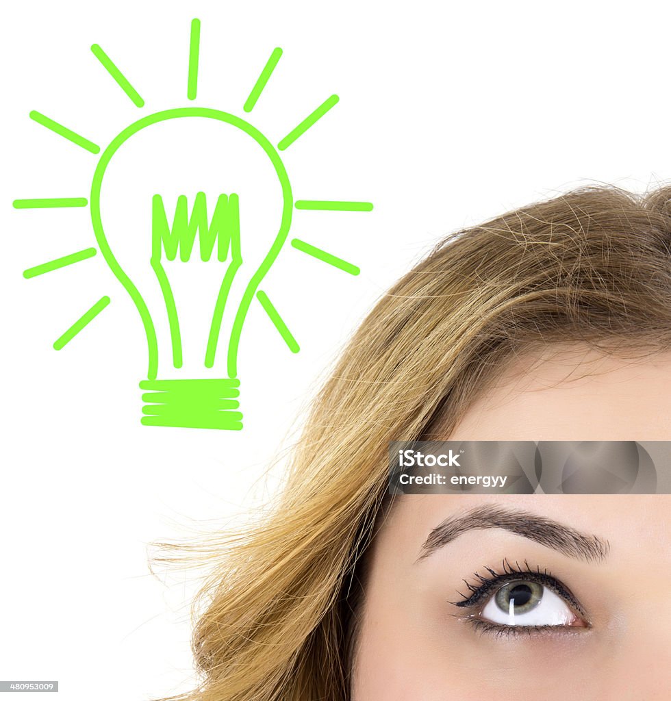 young woman looking up young woman looking up on white background 20-24 Years Stock Photo