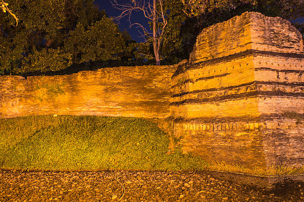 Night Of Chiangmai moat and ancient wall ,Thailand