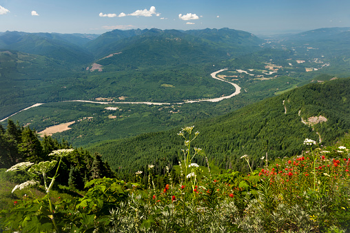 A view of the Skagit River valley from the Sauk Mountain trail just off the North Cascades Highway, or Highway 20, in the Puget Sound area of western