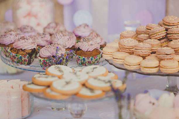 istock Dessert table for a wedding party. Biscuits decorated with lavanda 480956348