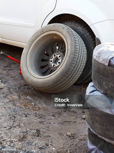 Replacement Of Car Tyres Tire Fitting Stock Photo - Download Image Now - Alloy, Cable Winch, Car