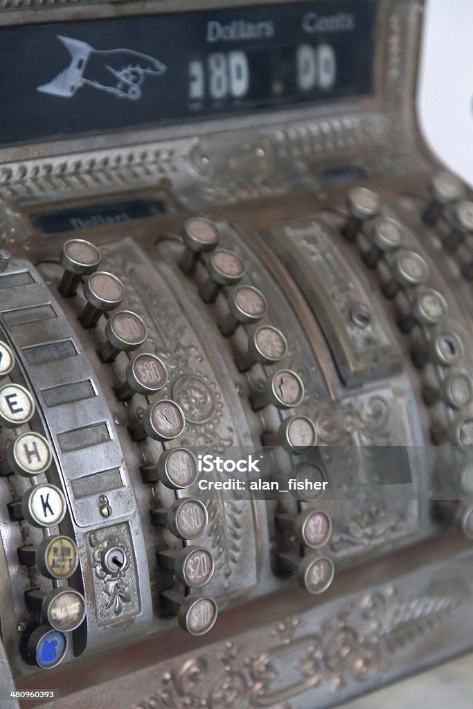 Old cash register A close-up of the keys on a vintage cash machine. Letter K Stock Photo