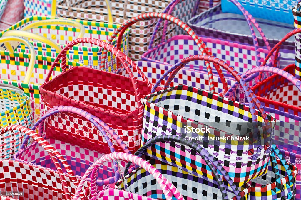 Colourful basket Handcraft Colourful basket at local market 2015 Stock Photo